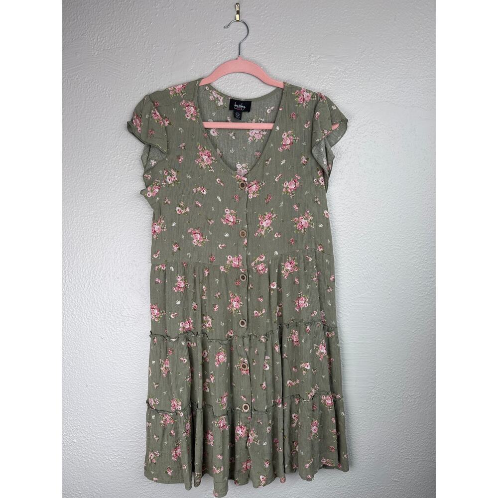 By & By Boho Babydoll Floral Button-Front Mini Dress